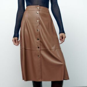 Zara Faux Leather Midi Skirt New